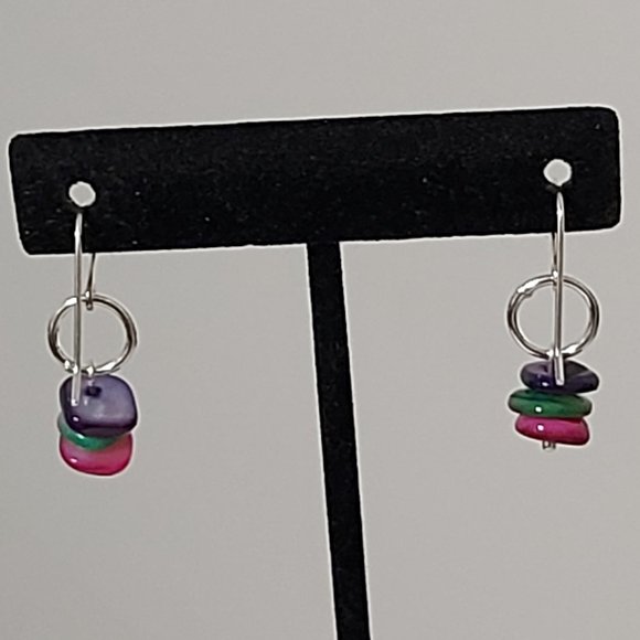 🇨🇦 2 For $25 Artisan #2 Layered Multi coloured beads sterling silver earrings - Picture 2 of 4